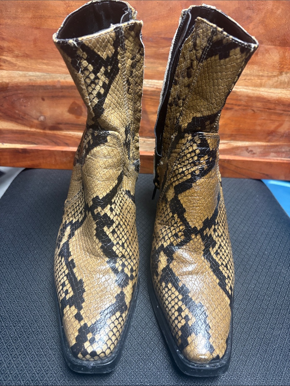 Zara Men's Snake-Print Ankle Boots in Brown and Black